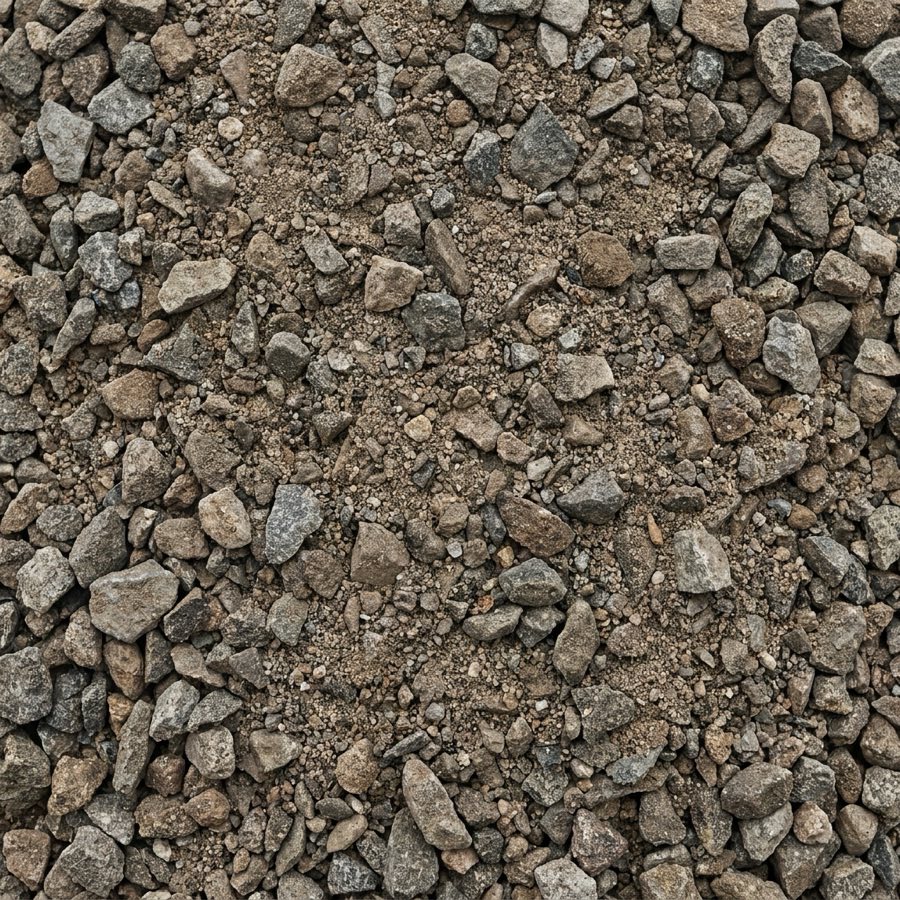 Nahaufnahme von Mineralbeton, ein Gemisch aus Brechkorn und feinem Material.